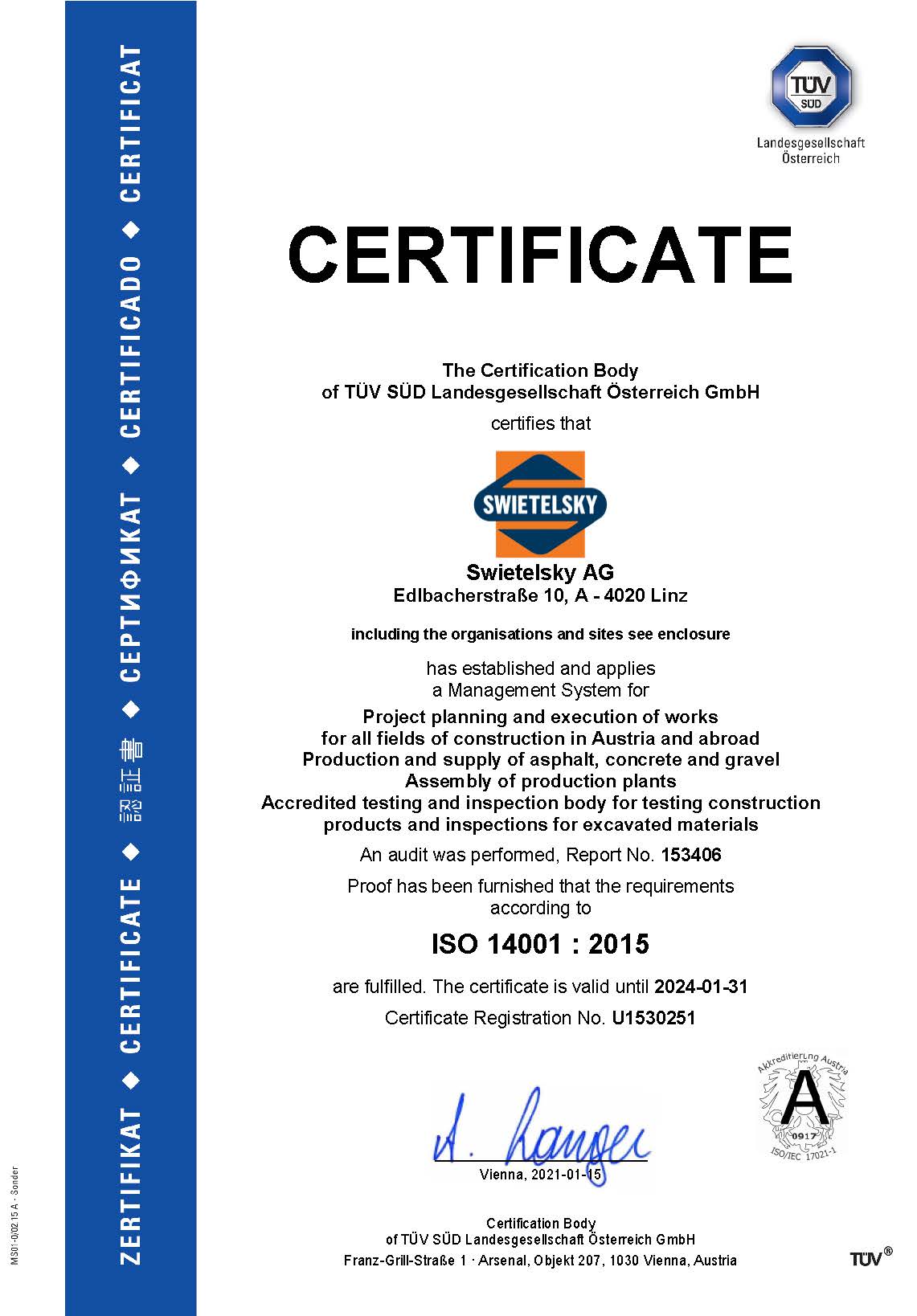 Zertifikat-A4 14001 Haupt+Anlagen Swietelsky_e_Seite_1